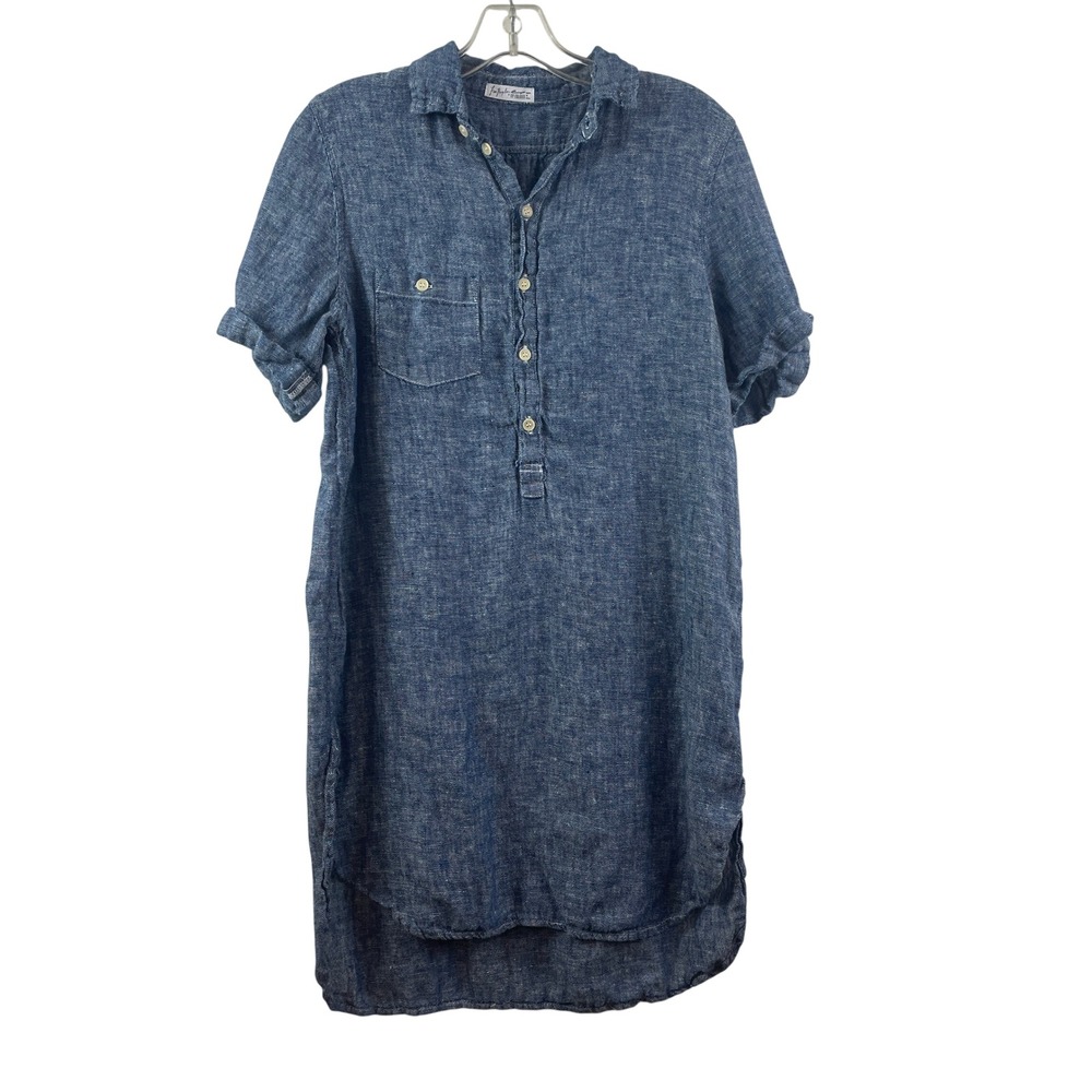 Free People x CP Shades Blue Linen Henley‎ Tunic Shirt Dress XS Made in USA